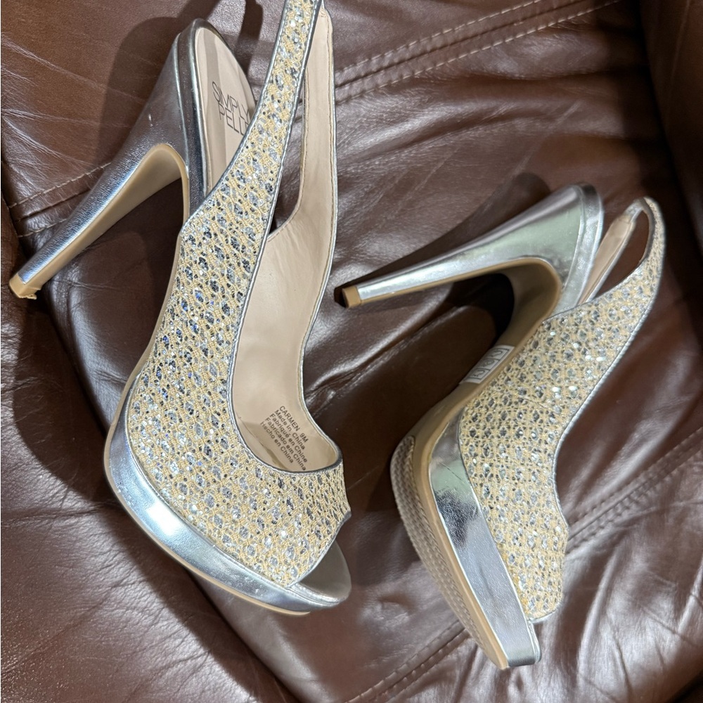 Elegant Silver and Gold Slingback Heels